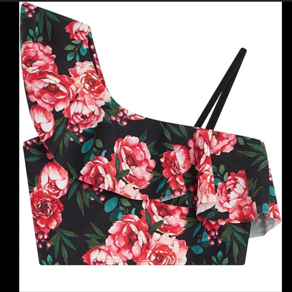 Floral Kids Swim Set - Black and Pink